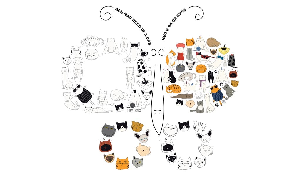 Whimsical Cat Illustration Mural Wallpaper