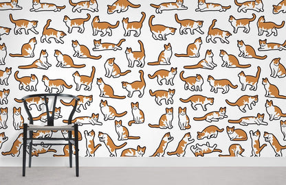 Playful Orange Cat Pattern Mural Wallpaper