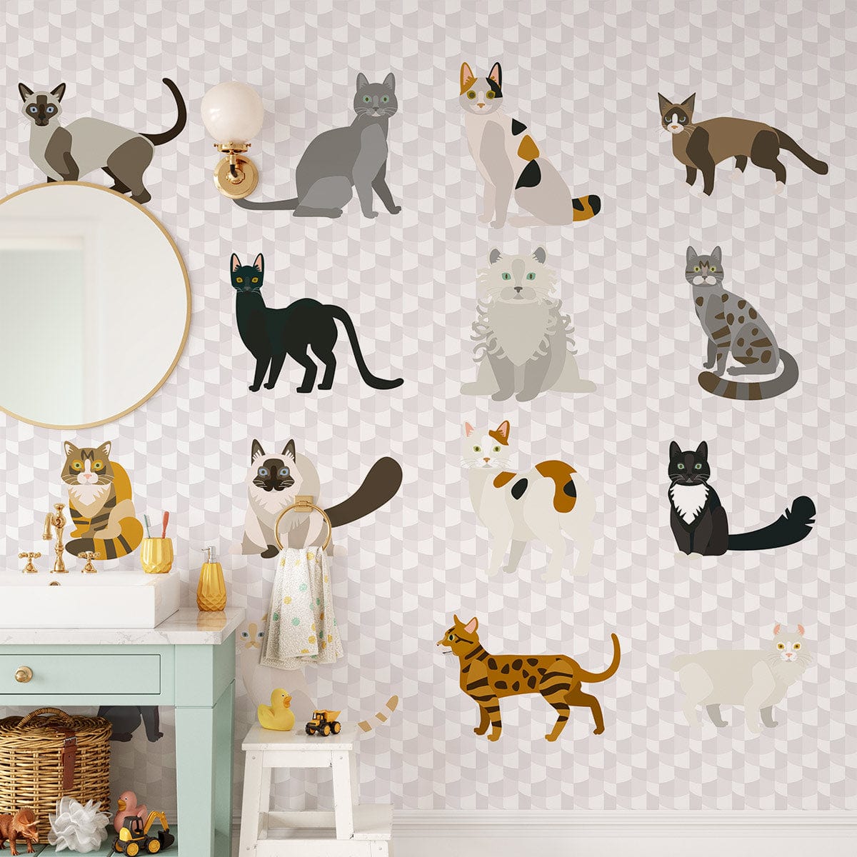 cats look wallpaper mural for washroom