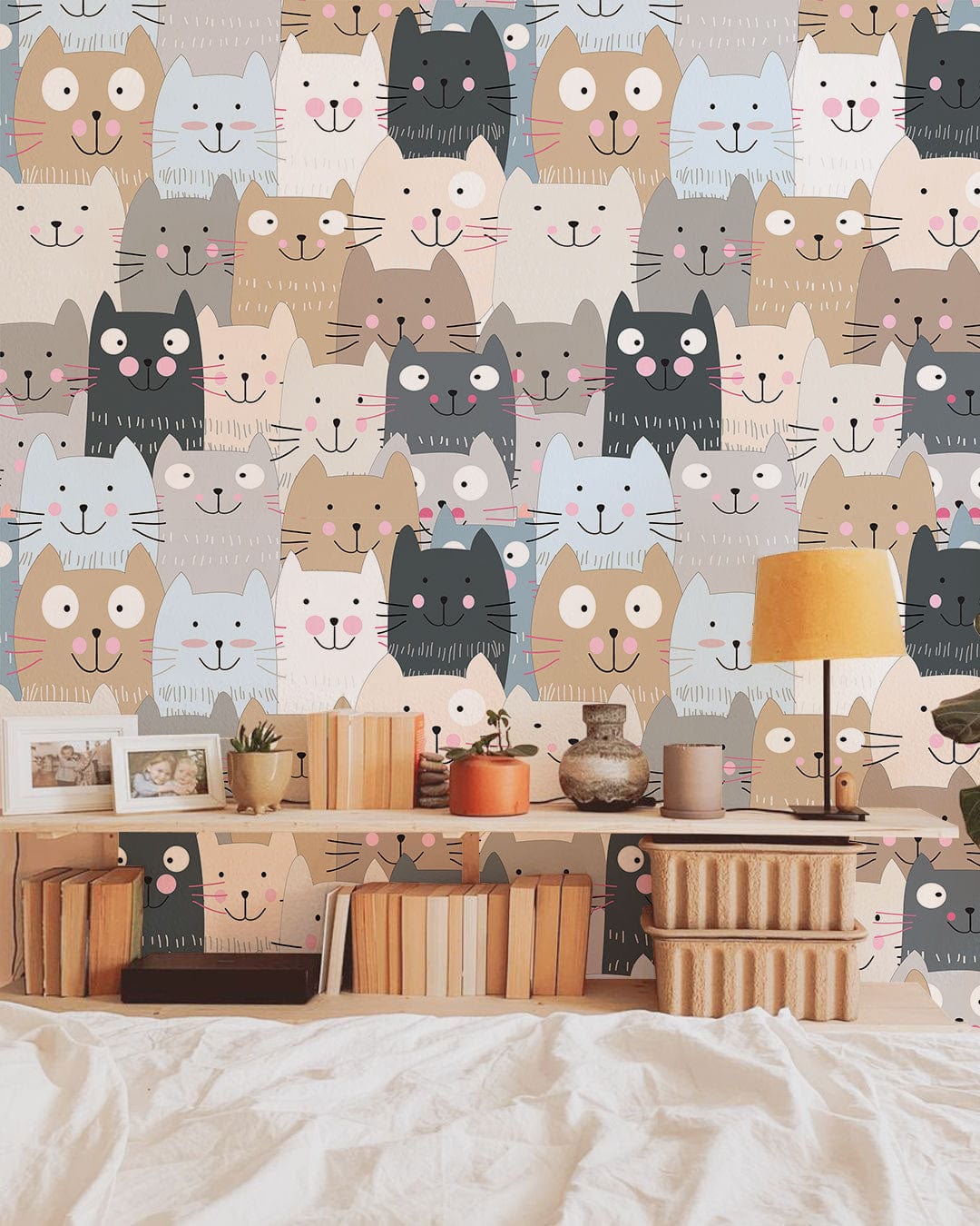Smiling Cats cartoon wallpaper mural for bedroom