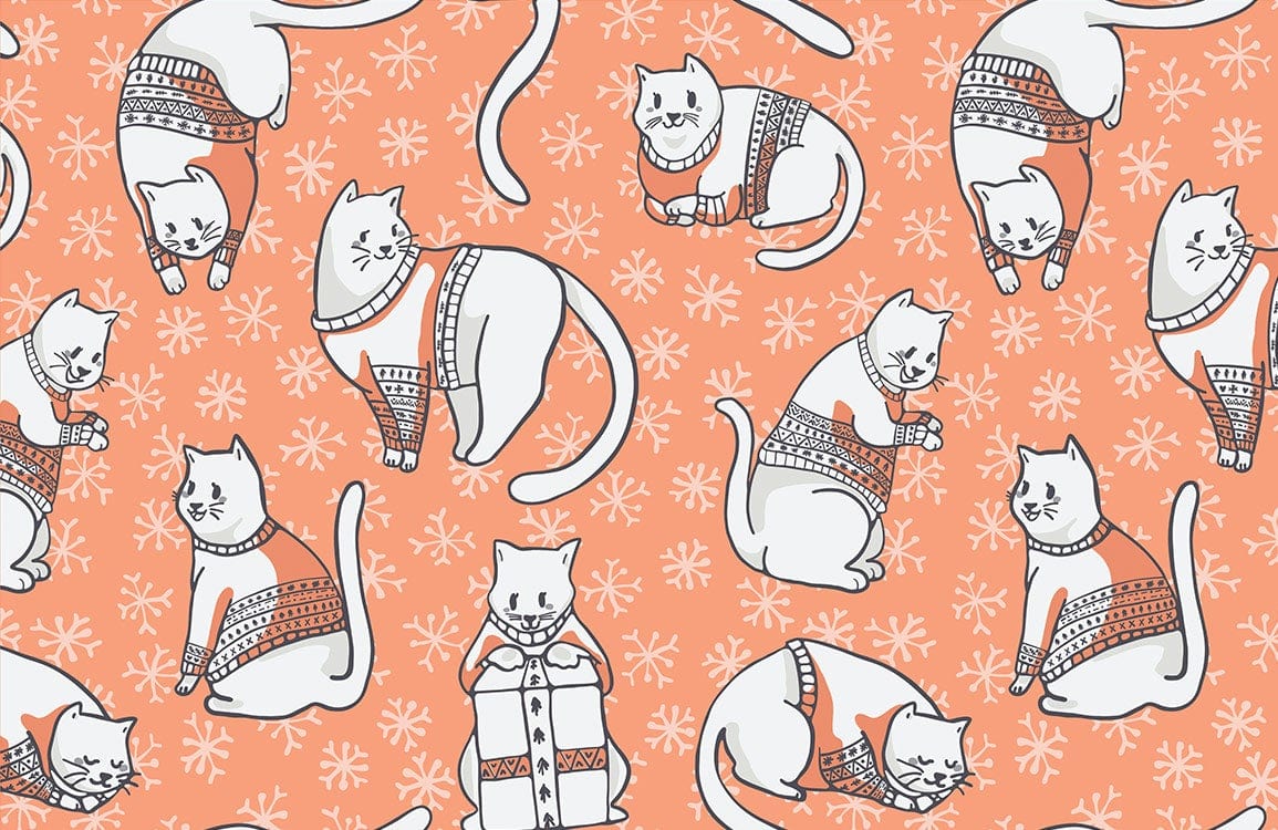 Verspielt Katzenmuster Orange Wandtapete