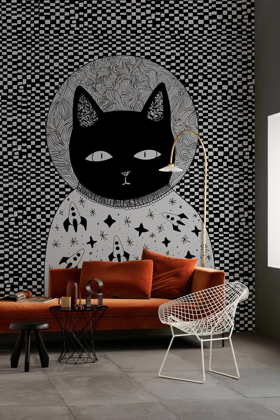 dark cat staring wallpaper mural lounge