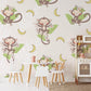 Cheerful Monkey Cartoon Wallpaper For Kid's Room Interior Decor