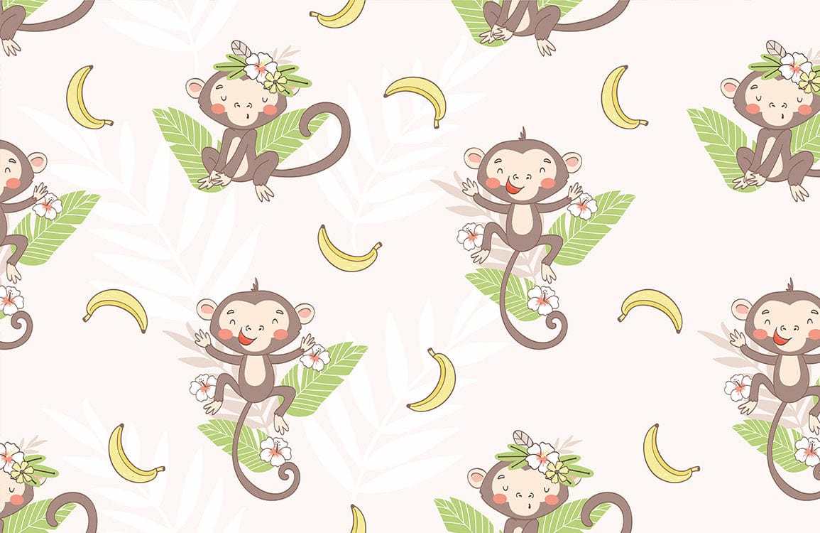 Cheerful Monkey and His Bananas Custom Wallpaper Art Design