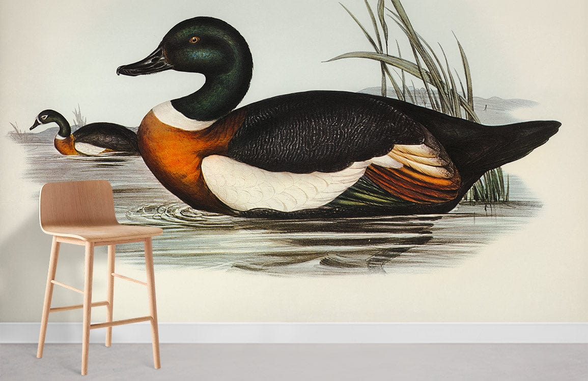 Vintage Watercolor Duck Scenic Mural Wallpaper