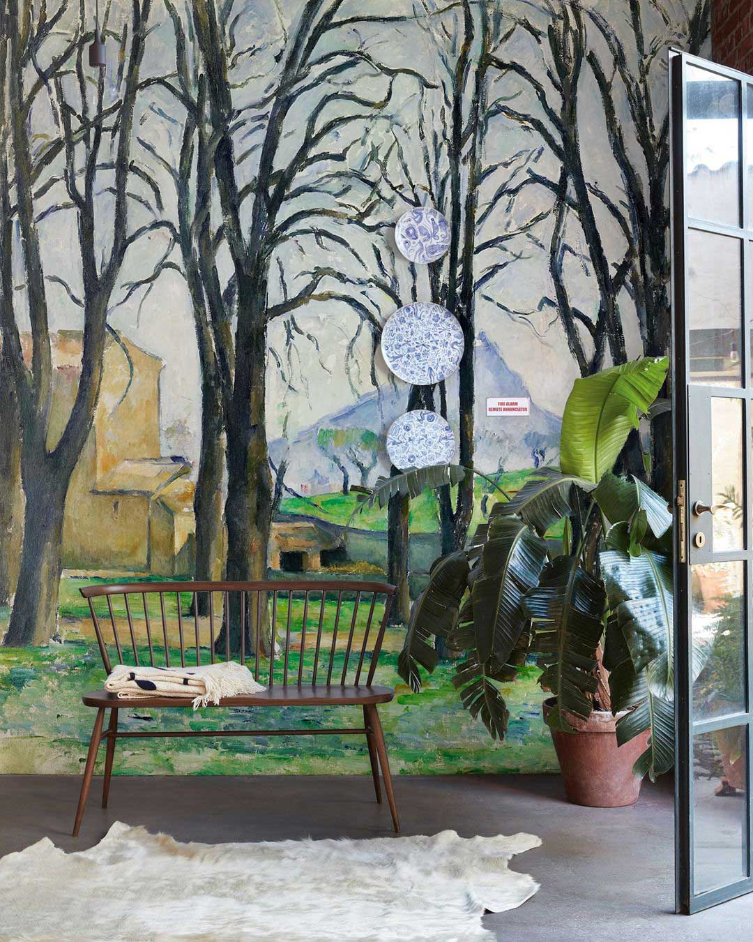 bare Trees oil painting Mural Wallpaper for hallway decor