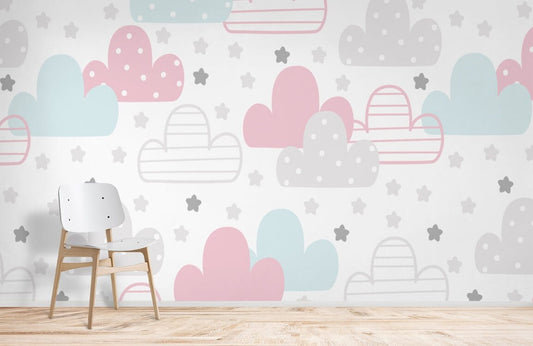 Wallpaper mural with a pastel and cartoon cloud design, perfect for home decor