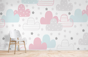 Papier Peint Panoramique Nuages ​​de Dessin Animé Pastel
