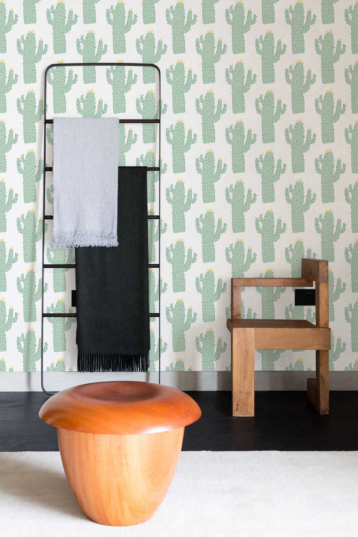 Fresh Green Cactus Custom Wallpaper Art Design 