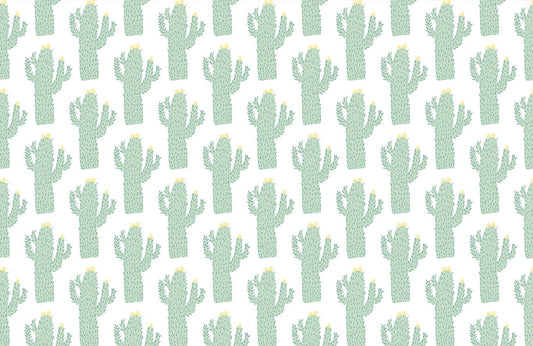 Green Cactus Fresh Wallpaper For Kid's Room Interior Decor