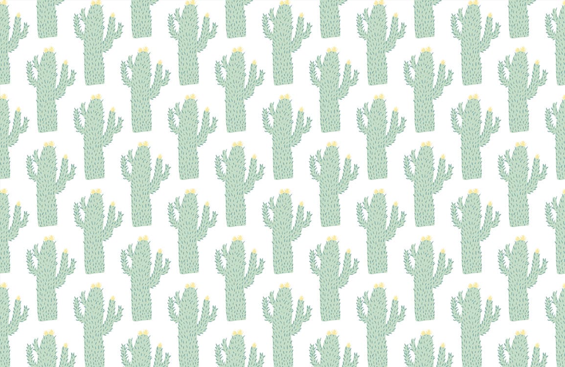 Green Cactus Pattern Mural Wallpaper