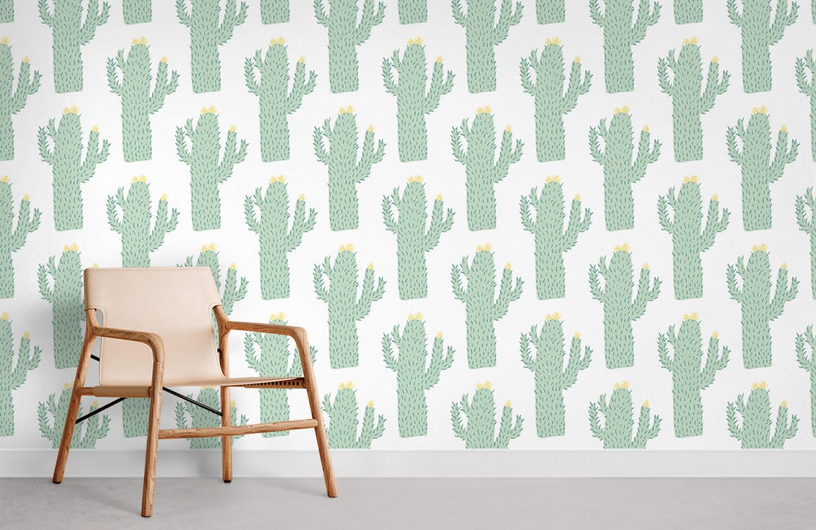 Childish Green Cactus Plant Wallpaper Room Decoration Idea