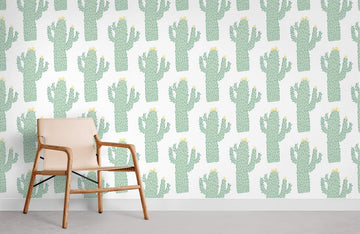 Green Cactus Pattern Mural Wallpaper