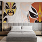 Wallpaper Mural with a Chinese Facial Mask Pattern, Perfect for Decorating Bedrooms