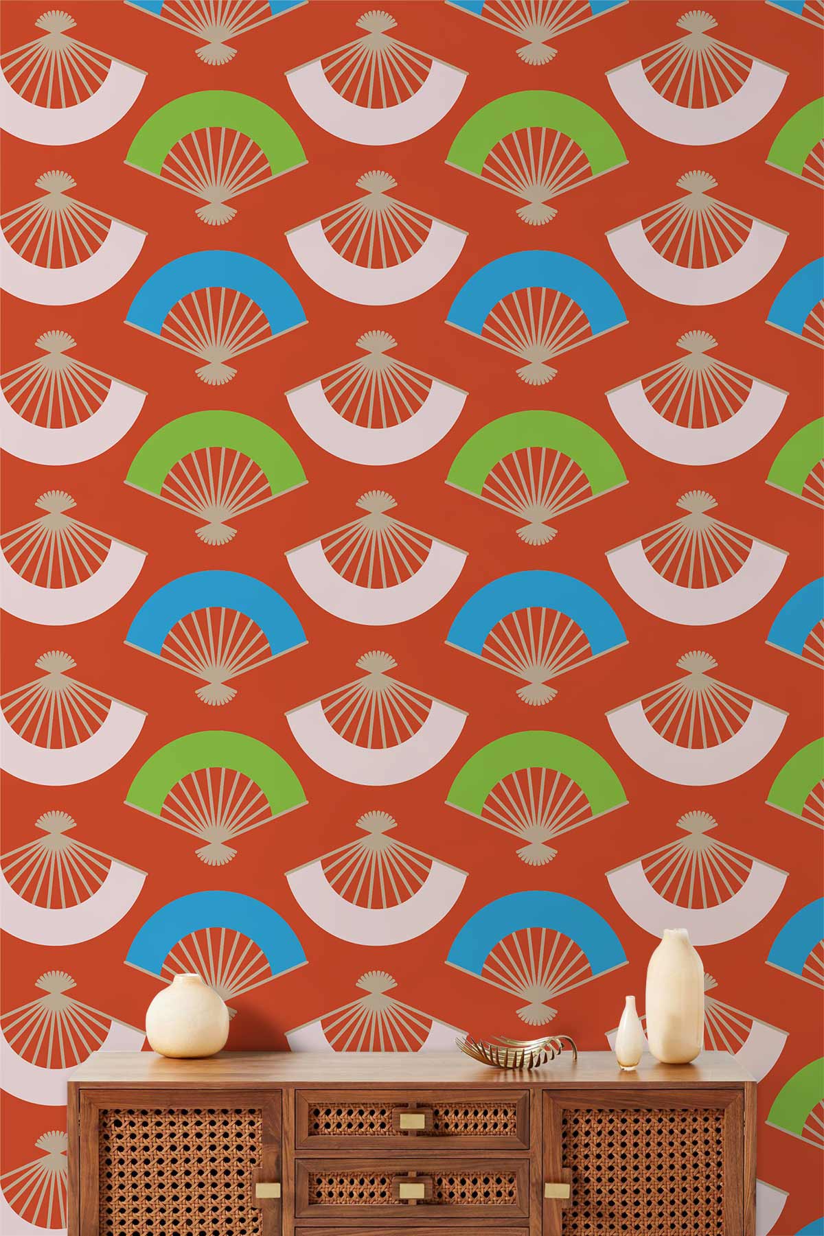 Chinese Fans Pattern Wallpaper For Hallway
