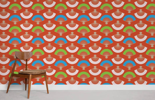 Chinese Fans Pattern Red Wallpaper Room