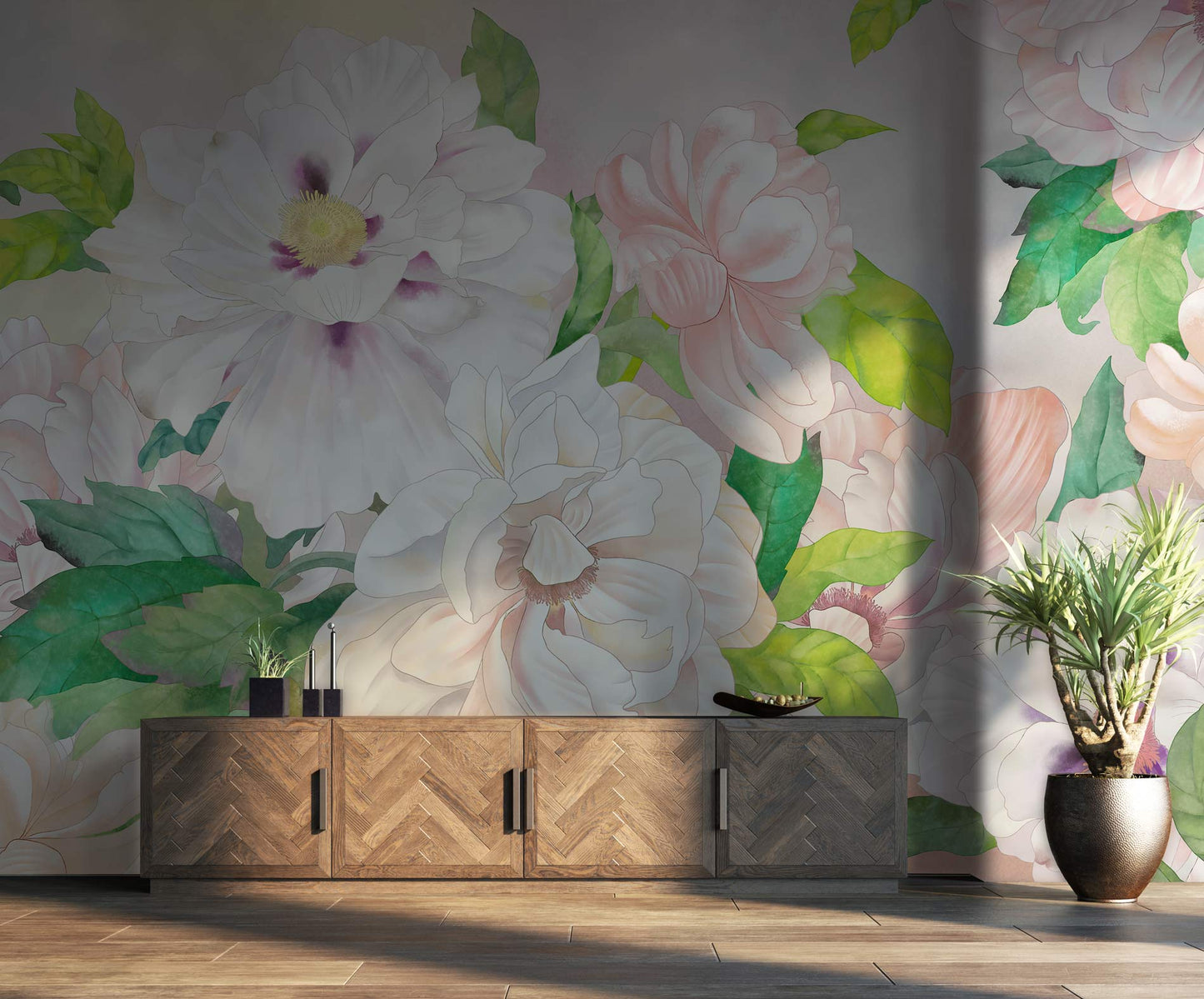 Chinese Peony Flower Custom Wallpaper Mural Living Room