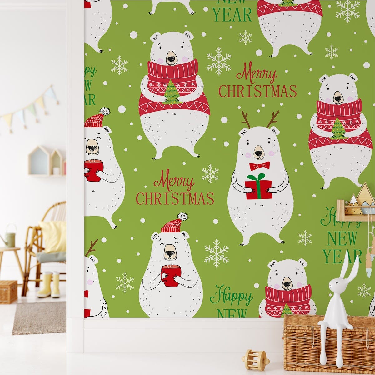 Christmas Bear Animal Mural For Living Room