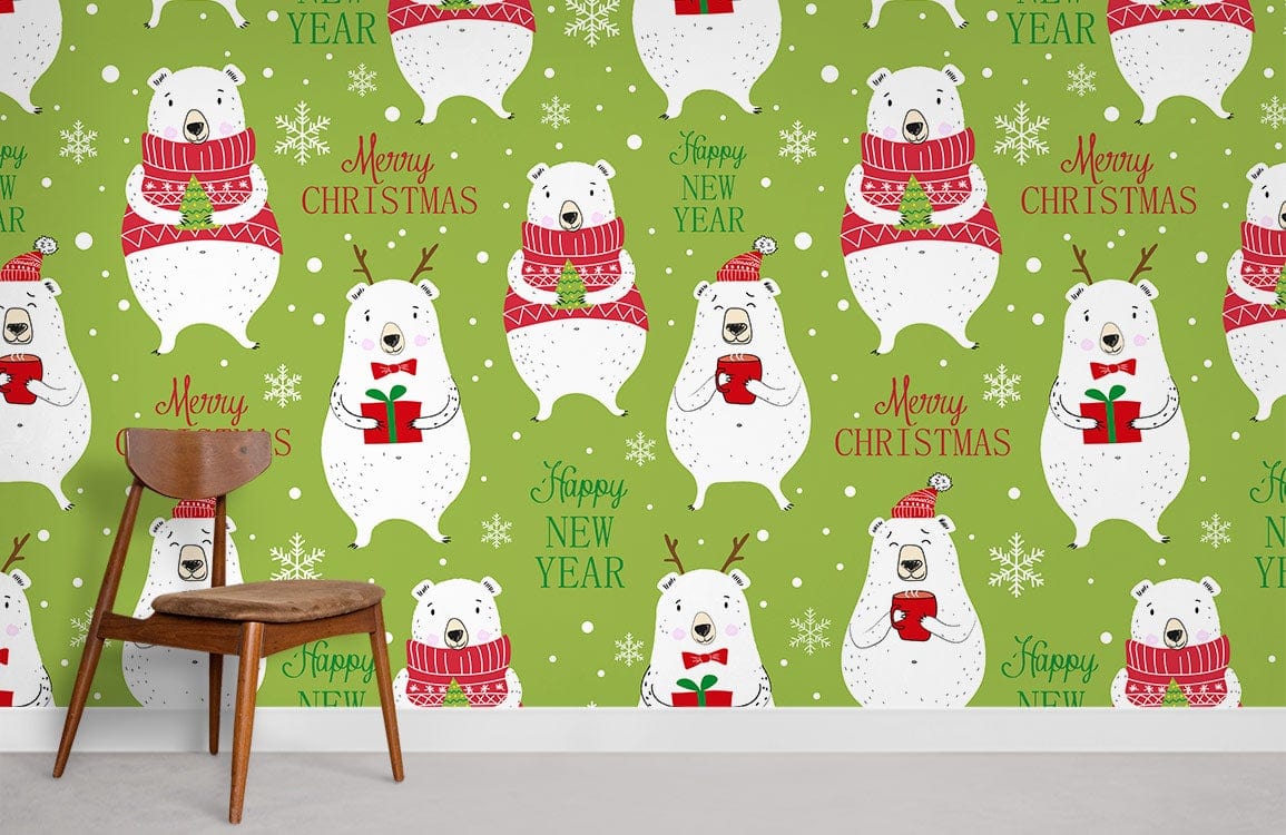 Christmas Bear Cartoon Wallpaper Room