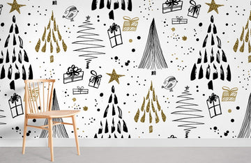 Carta da parati murale con motivo doodle festivo per le festività