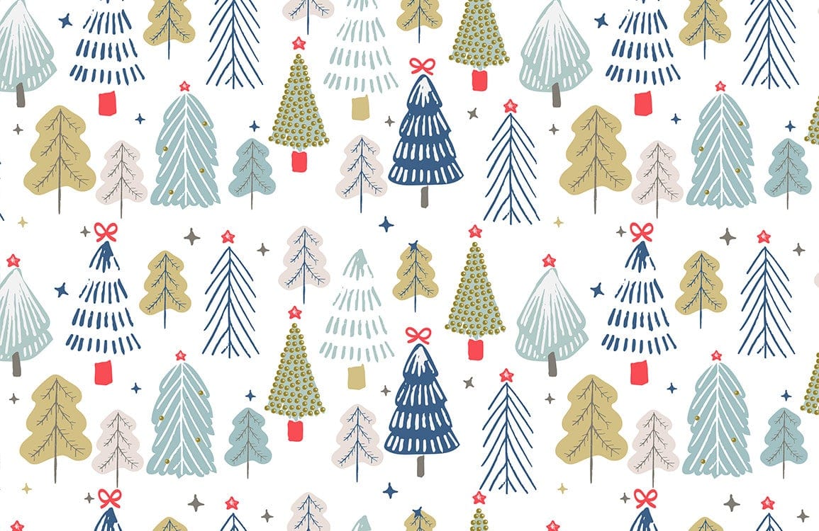 Whimsical Forest Pattern Kids Mural Wallpaper