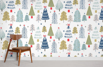 Whimsical Forest Pattern Kids Mural Wallpaper