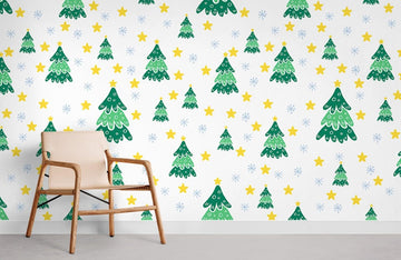 Festive Green Christmas Tree Mural Wallpaper