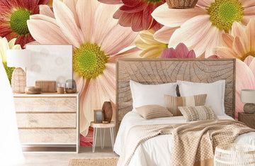 Vibrant Pink Floral Daisy Mural Wallpaper