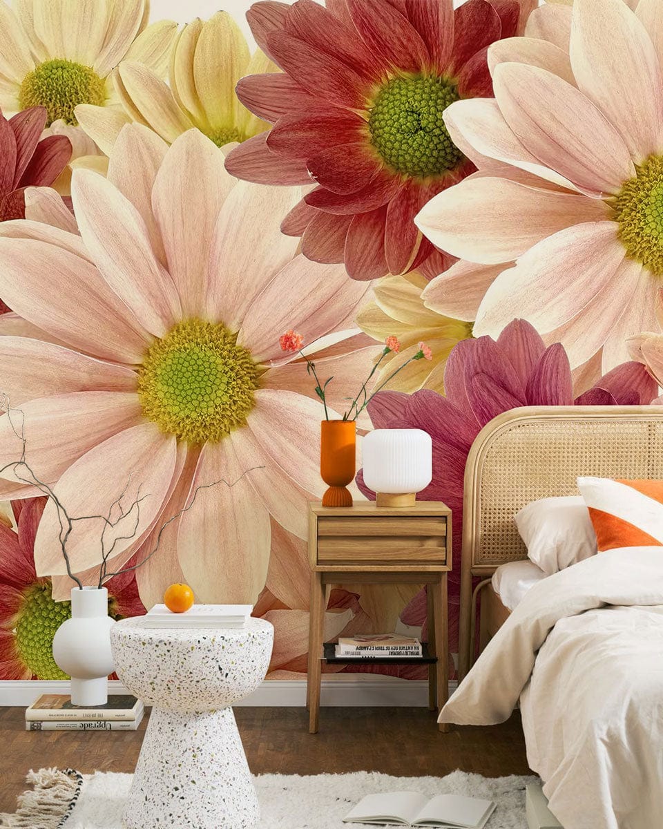 chrysanthemum blossom wallpaper mural bedroom decor idea