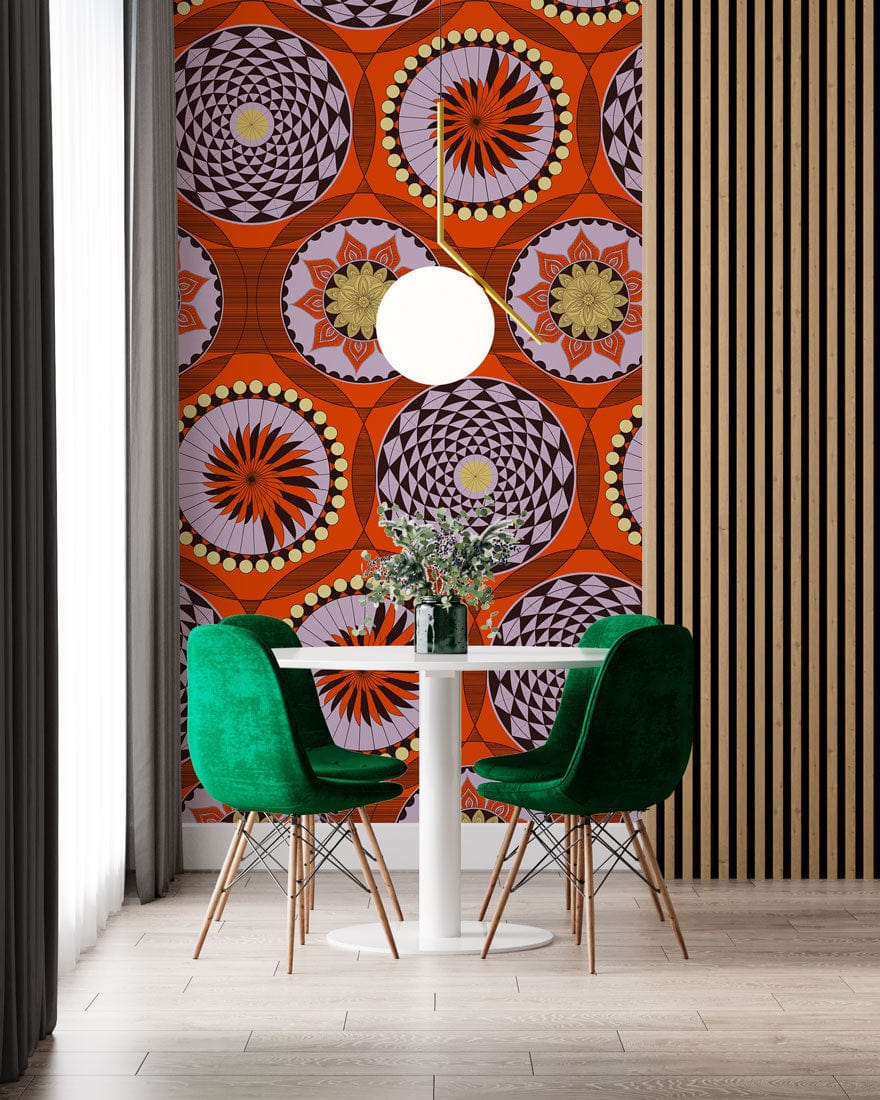 red circles pattern wall mural dining room decor