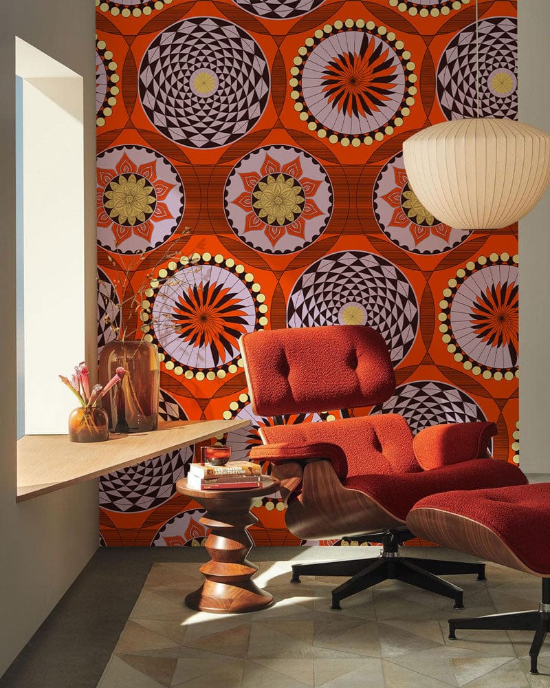 red circles pattern wall mural office design idea