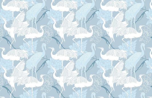 Plain Crane Blue Animal Wallpaper Home Decor