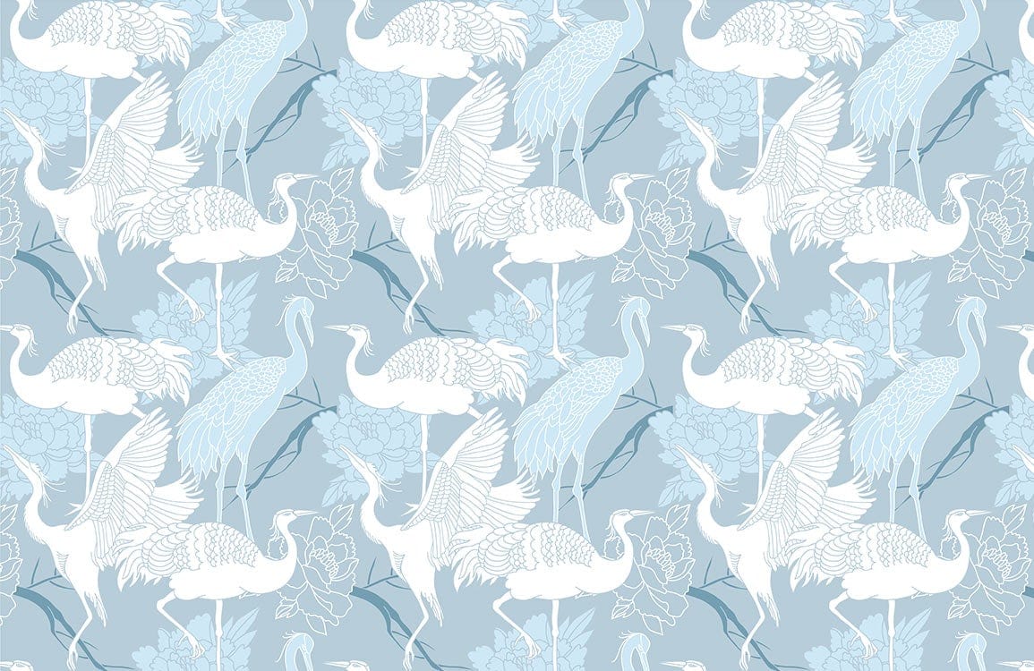 Plain Crane Blue Animal Wallpaper Home Decor