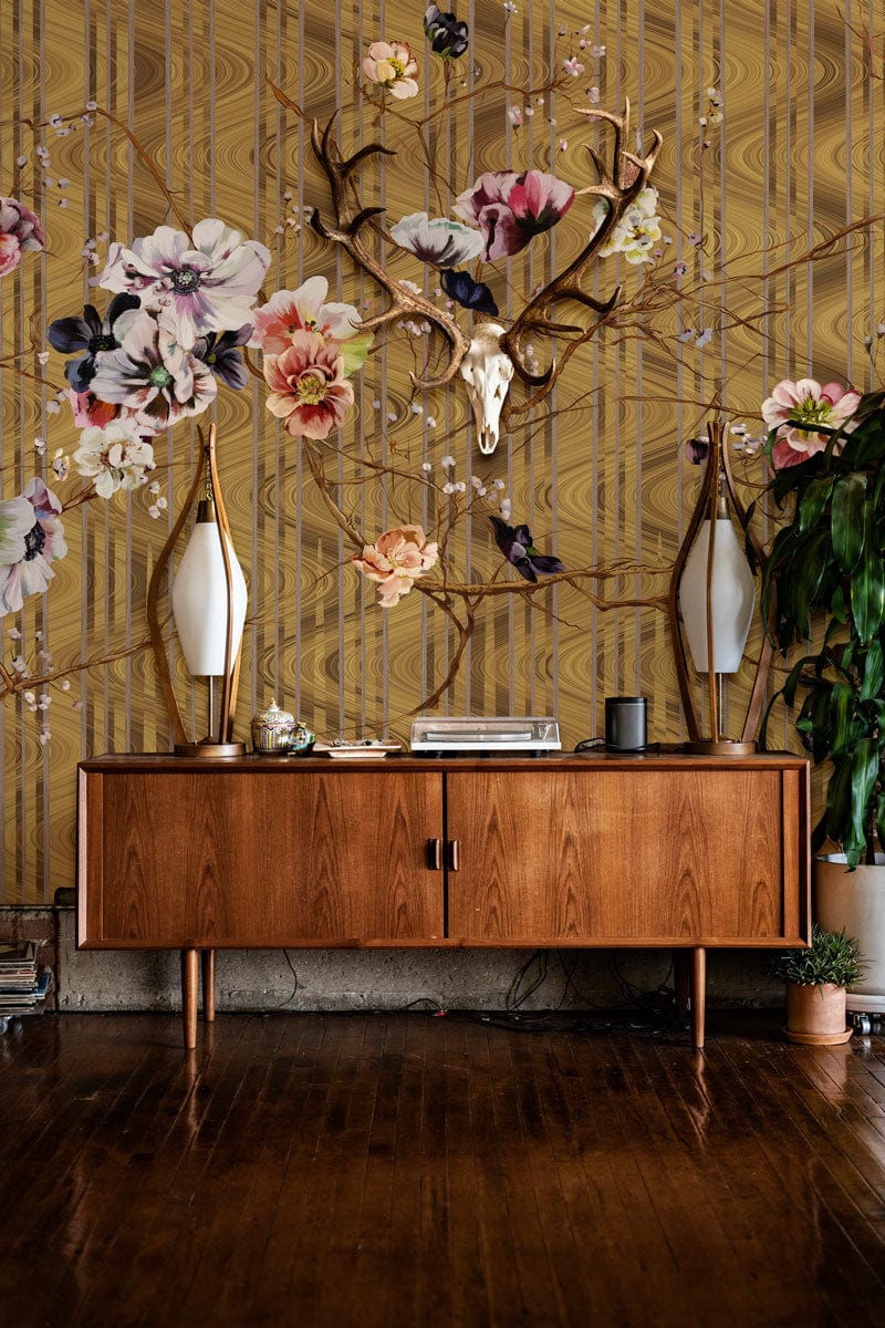 traditional floral branch wallpaper mural used for the decoration of hallways
