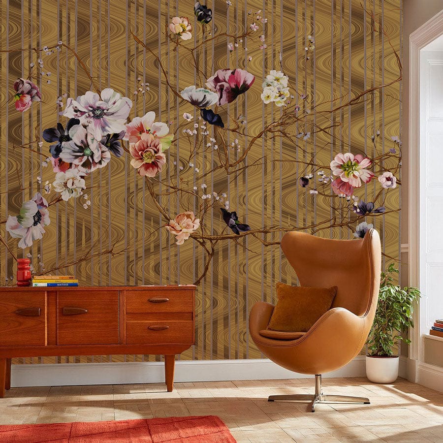 traditional floral branch wallpaper mural for the adornment of hallways