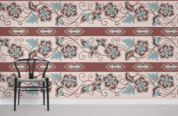 Vintage Floral Stripe Bedroom Mural Wallpaper