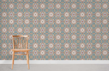 Vintage Floral Geometric Teal Mural Wallpaper