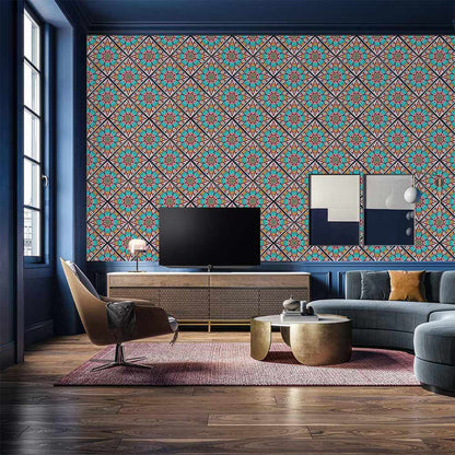 Wallpaper in the artistic style of a castle with whirling flowers