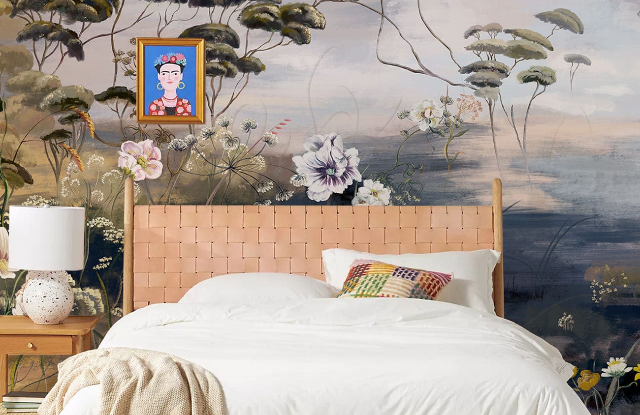 art design including an ombre backdrop and flowers on wallpaper