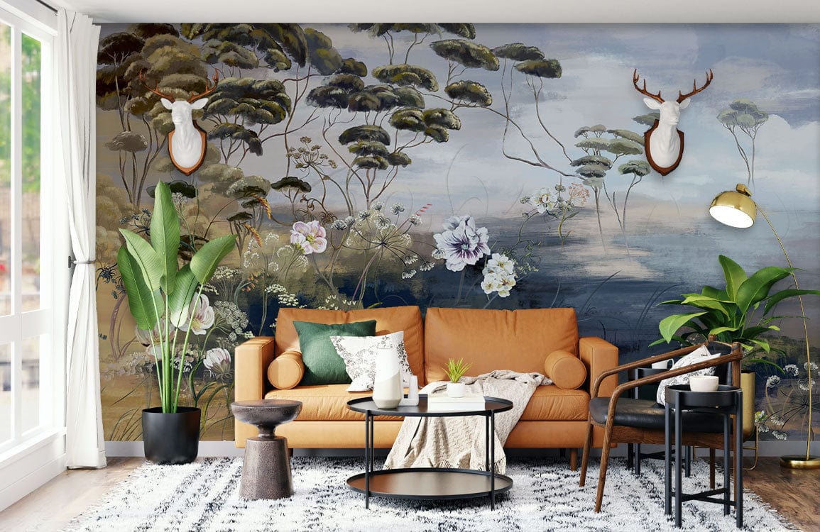 home decor wallpaper mural with a traditional plant painting