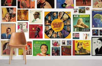 Retro Vinyl Record Album Mural Wallpaper in living room