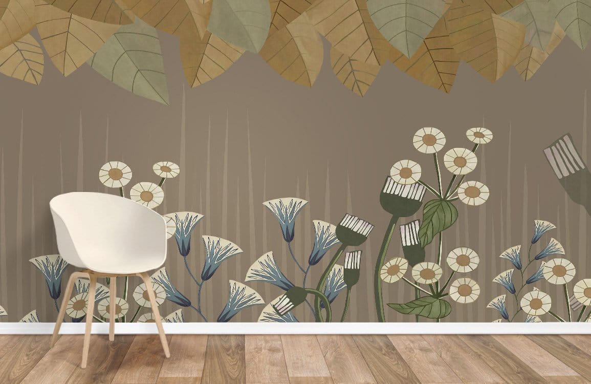 Classical Petunias and leaves wallpaper mural