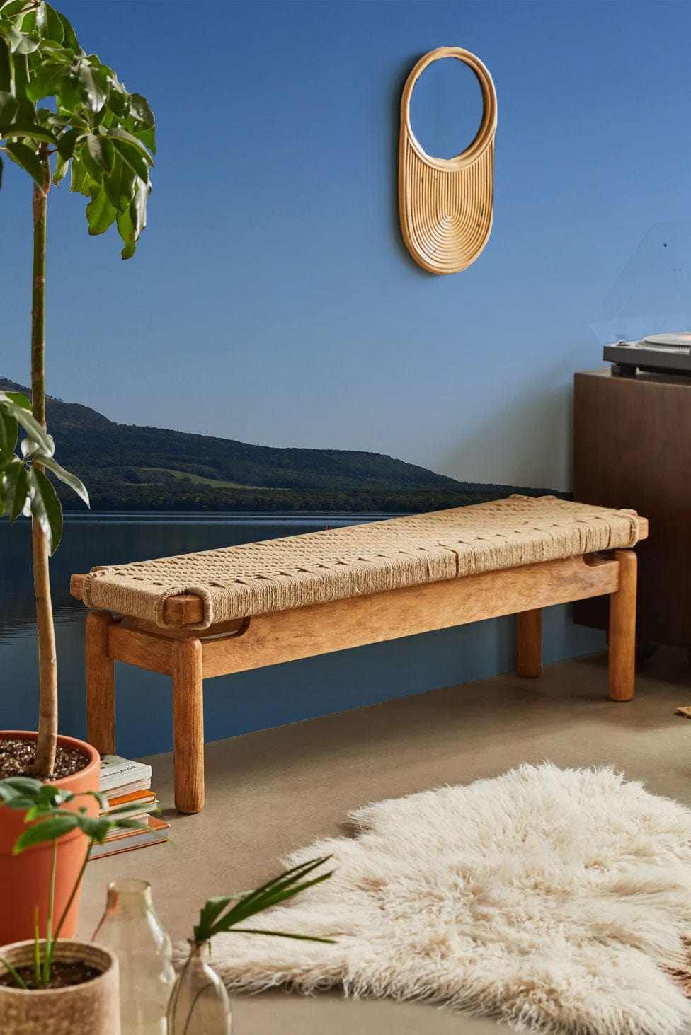 Hallway Decoration Featuring a Wallpaper Mural with Clear Lake and Sky Landscapes