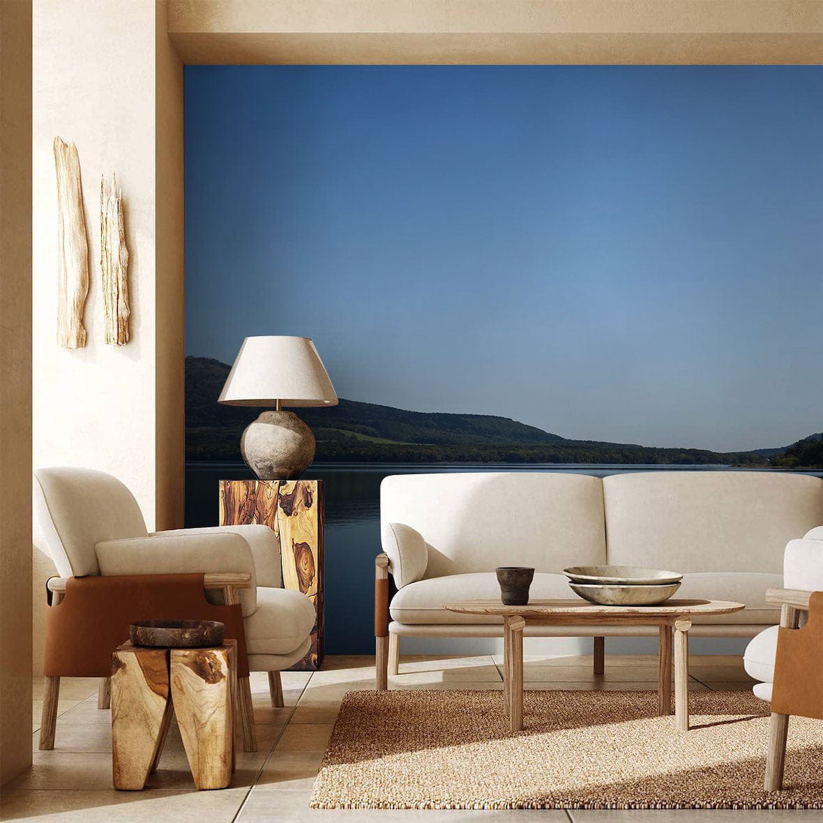 Clear Lake and Sky Landscapes Wallpaper Mural for the Decoration of the Living Room