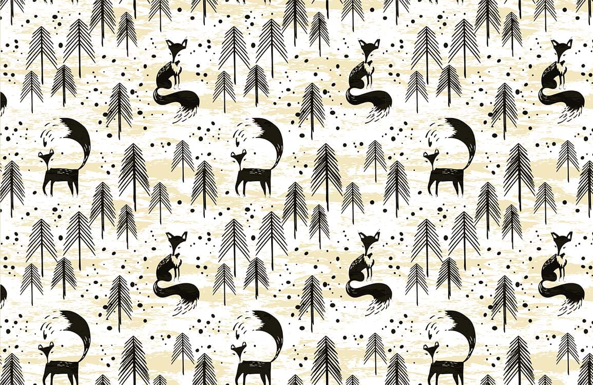 Whimsical Forest Fauna Gold Mural Wallpaper