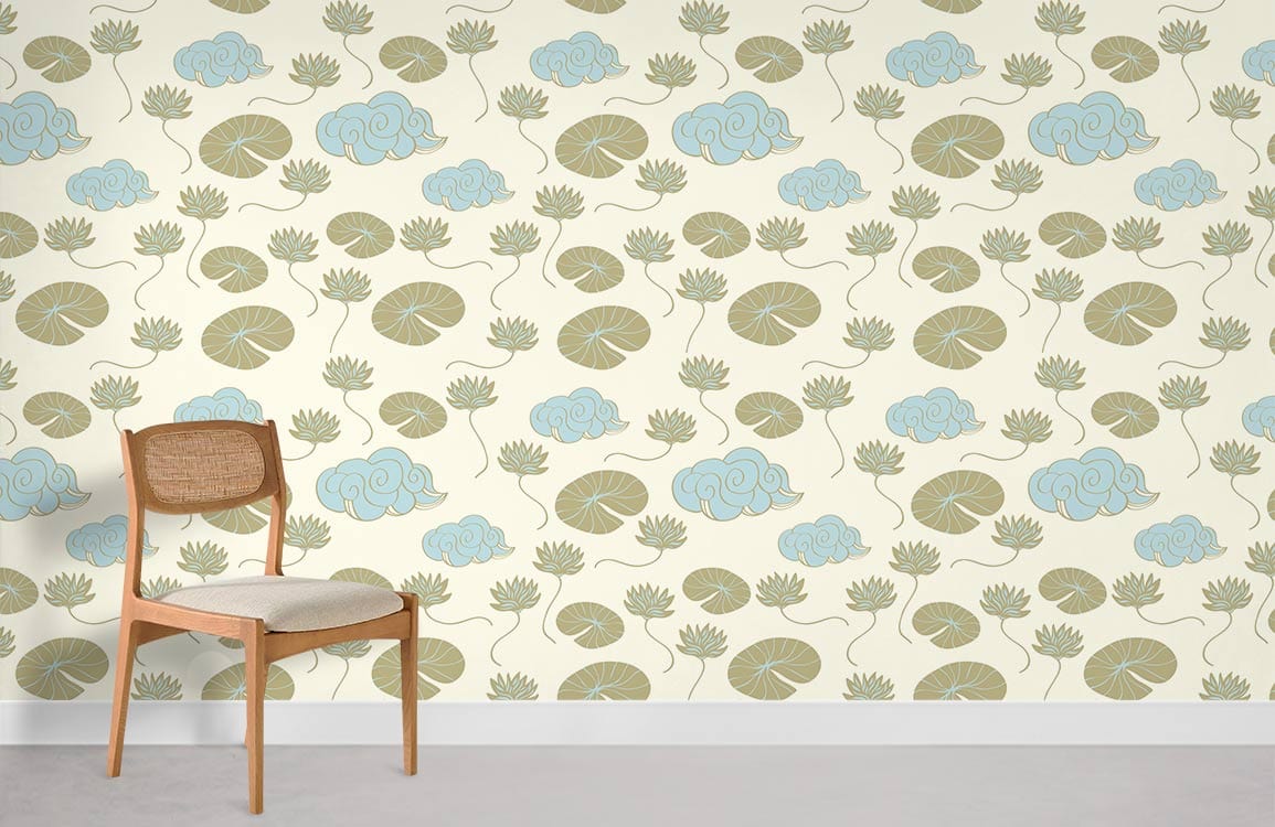 Clouds & Leaf Pattern Scenery Wall Mural Room