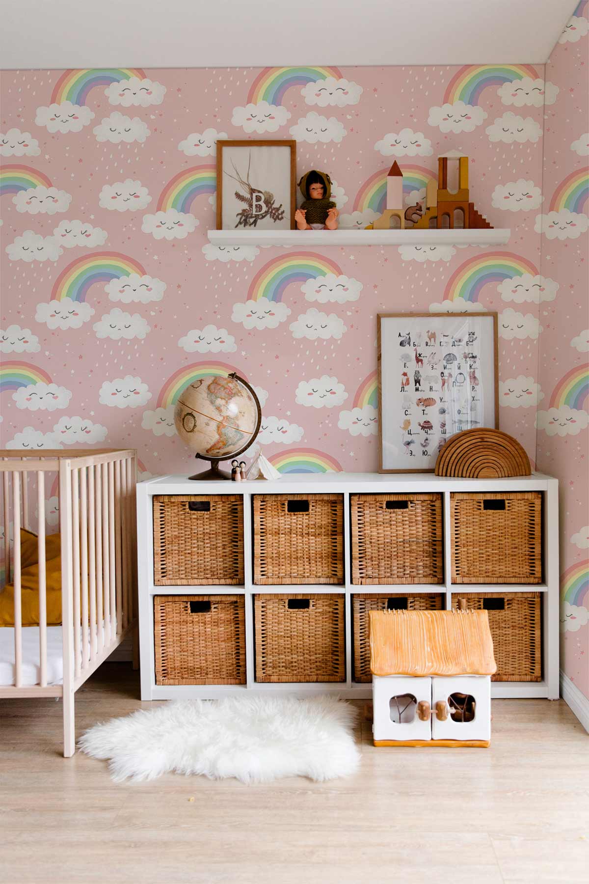 Clouds & Rainbow Custom Wallpaper Nursery Room
