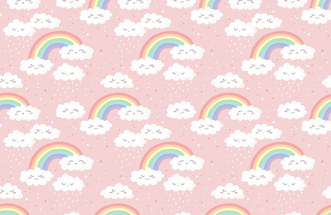 Cheerful Rainbow Clouds Nursery Mural Wallpaper