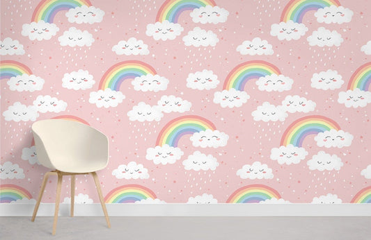 Clouds & Rainbow Cartoon Mural Wallpaper Kids Room