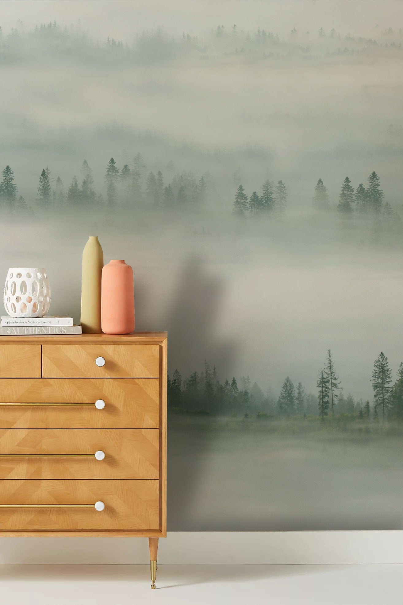 custom wallpaper mural of misty forest art design